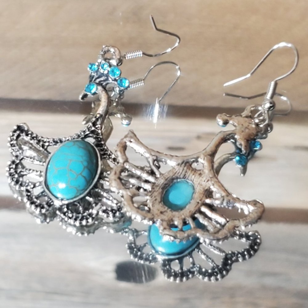Gianna - Genuine Turquoise and Sterling Silver Earrings - Picture 8 of 8